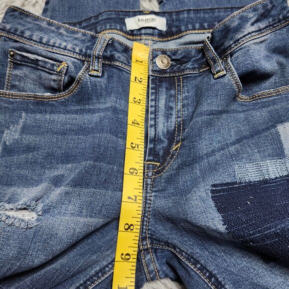 Kensie Jeans Skinny Crop Womens 4/27 4 Mid Rise Blue Distressed‎ Patchwork Denim - Picture 6 of 16